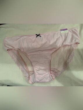 Cacique Light Pink Cotton Bikini with Lace Trim and Black Bow